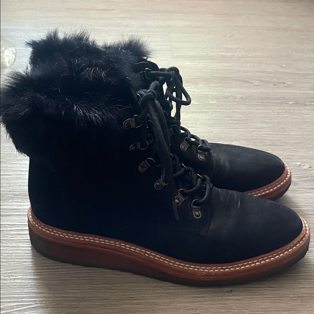 Botkier Women’s Black Suede Winter Fur Trimmed Boots Size 8 - Picture 1 of 13